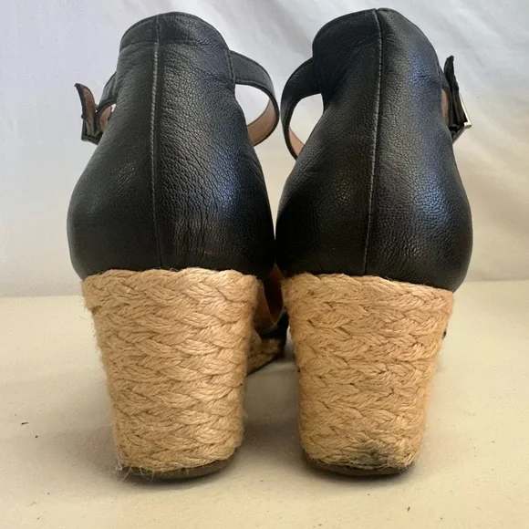 Vionic Kalina Black Leather Scallop Espadrille Wedge Sandals – Size 9.5 - Picture 4 of 9